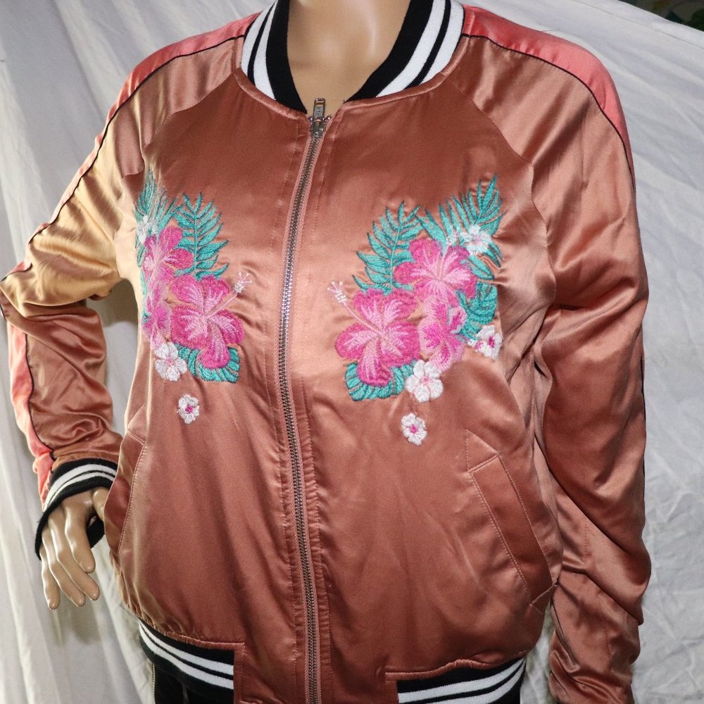 Mossimo Palm tree Tropical Flower Satin Jacket SM